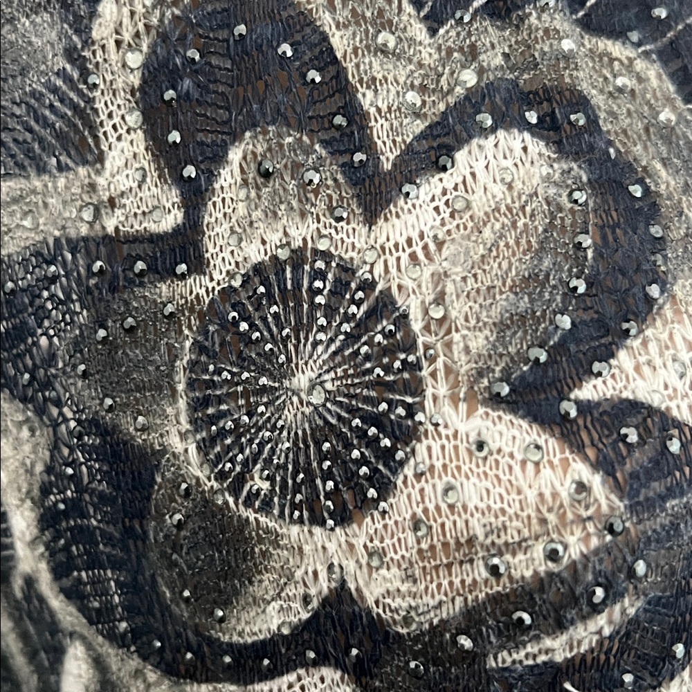 Chico's Taupe and Blue Embellished Open Cardigan with Cutout Pattern -Size 1 - Picture 3 of 12